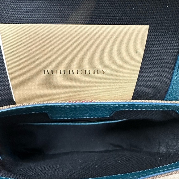 Burberry Teal and Brown Crossbody Shoulder Saddle Bag Purse - Picture 4 of 8